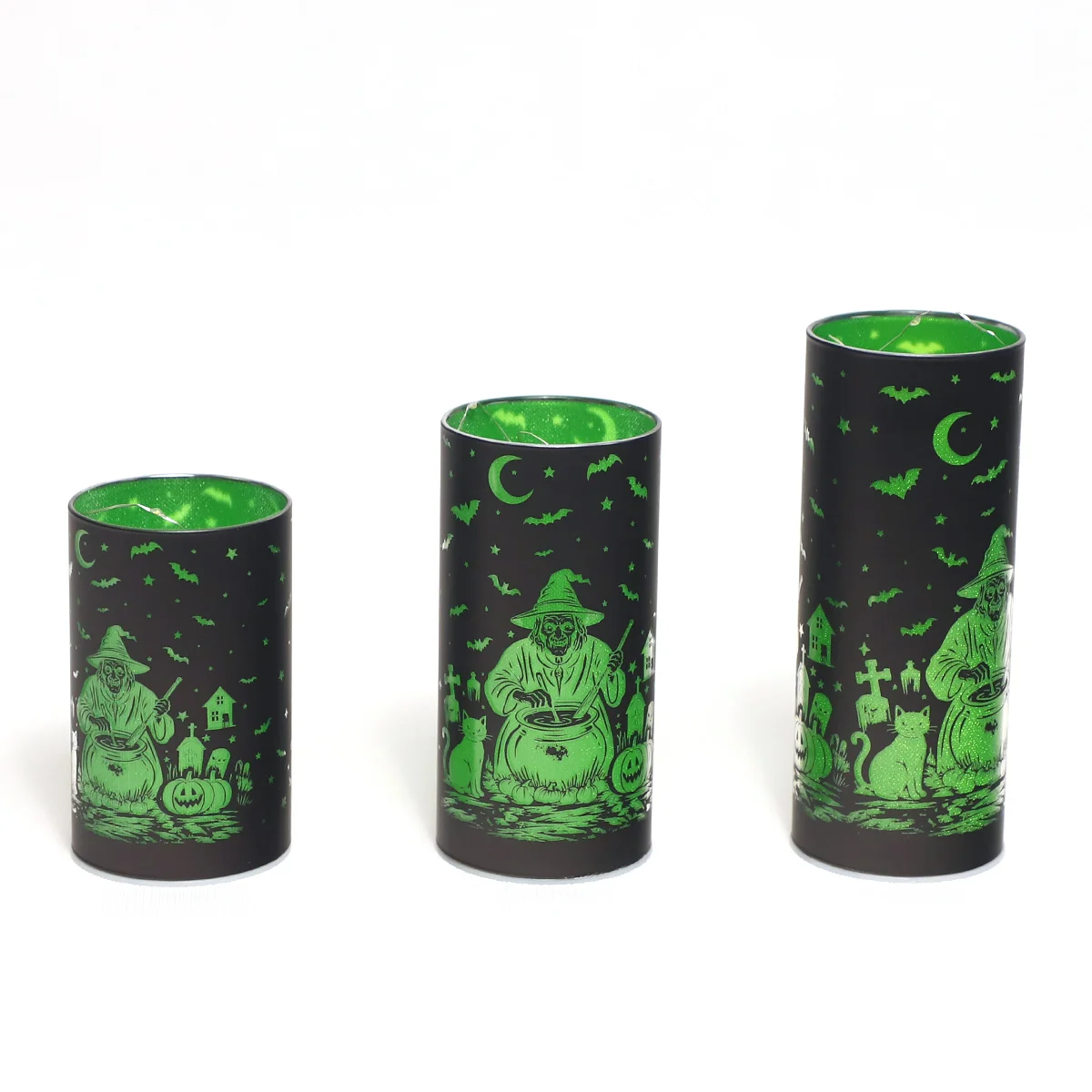 Wholesale Glass Custom Led String Light Merry Halloween Glass Table Tube Lamp Cylinder Pillar Lantern Hurricane