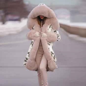 KHY3001 Winter women warm mink coat hooded faux fur coat fur collar parka