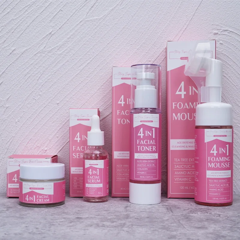 Deep Hydration Face Serum 4 in 1 Skin Care Set Kit Removing Dark Spots De Limpieza Anti Aging Whitening Facial Kit for Women Man