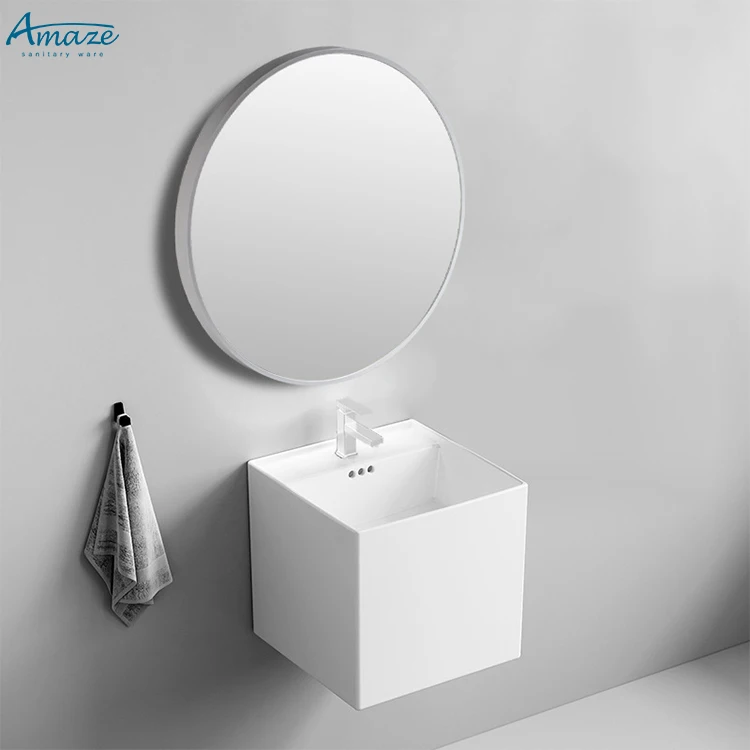 High quality sanitary ware modern bathroom ceramic white color wall mount basin art hand washbasin sink wall hung basin