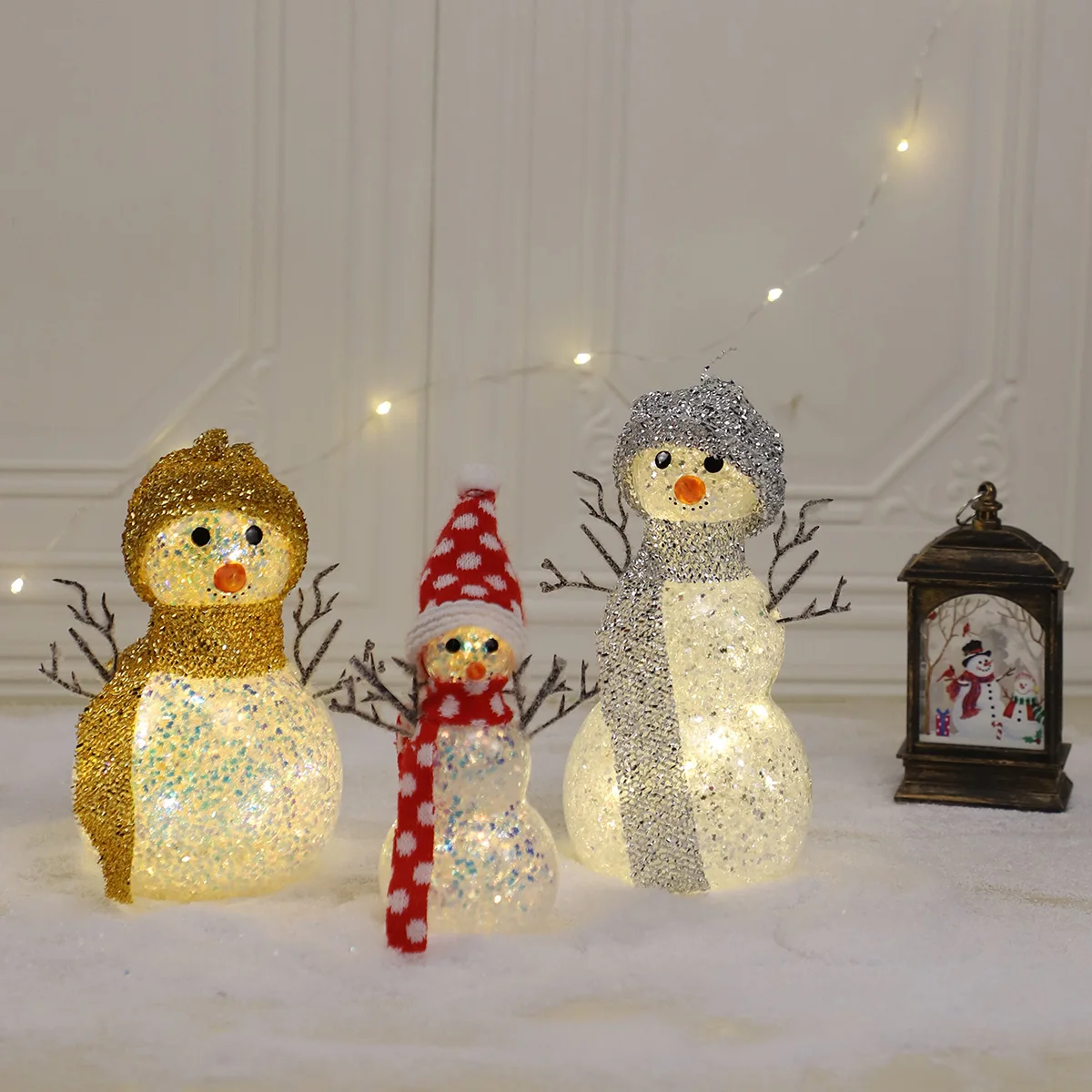 Blown Up Lighted Glass Snowman Christmas Decorative Indoor Winter Decorations for Living Room Table Decor Light Up Ornament factory