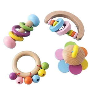 EDULAND Montessori Inspired Musical Educational Wooden Rattles Teether New Born Baby Grasping Activity Unisex Kids Beech Wood