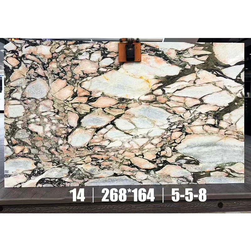 Ubin Marmer Merah Muda Bulgari, Mengilap dan Halus, Desain Modern, Slab Berukuran Besar