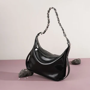 Large Capacity Genuine Leather Women Shoulder Bag Silver Bling Chain Strap Women Singe Shoulder Bag Fashion Design