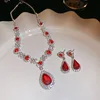 2-piece red water-drop stud earring and necklace set