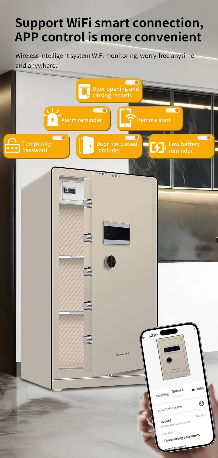 CEQSAFE Metal Electronic Digital Lock Fingerprint WiFi Safe Box Smart Home Office Security Safe Box for Money factory