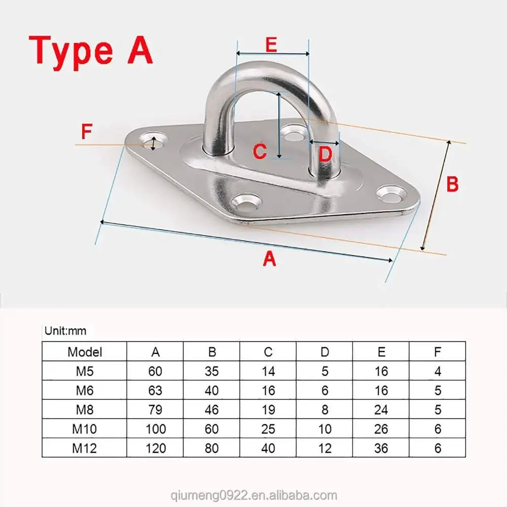 304 Stainless Steel M5~M12 Pad Eye Plate Staple Ring Hook Loop For Boat Hammock 