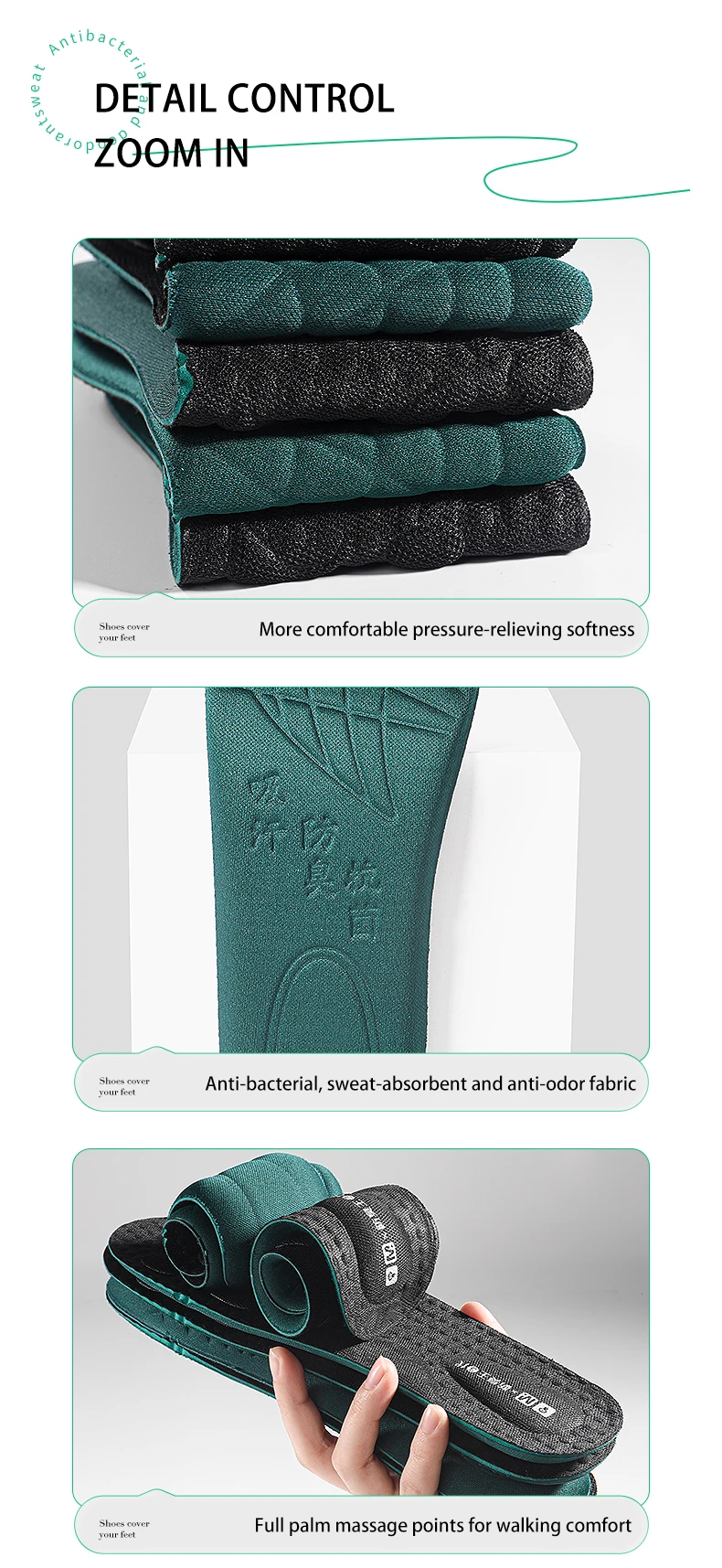 Antibacterial Deodorizing Insoles Sweat Absorbing Shoe Pads