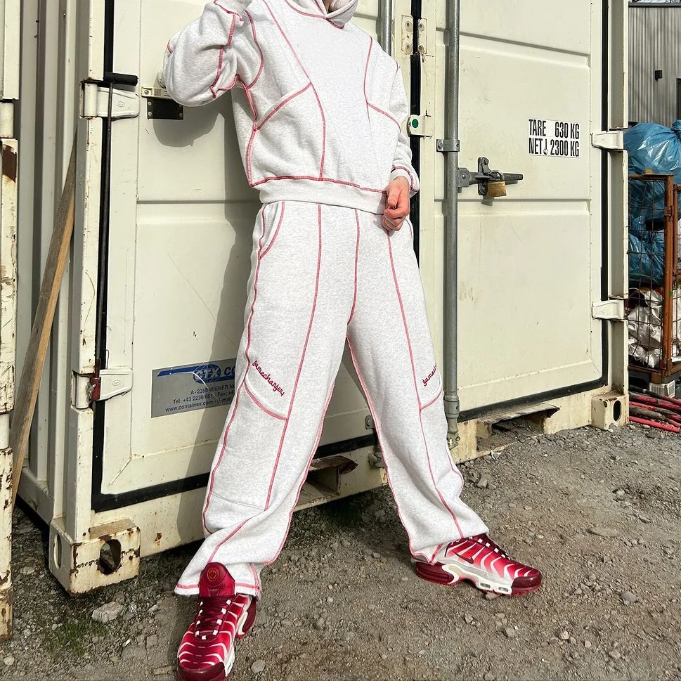 Men Contrast Stitching Italy Friend Design Your Own Custom Tracksuit Set Contrast Stitch Oversized 600gsm Sweatsuit Tracksuit