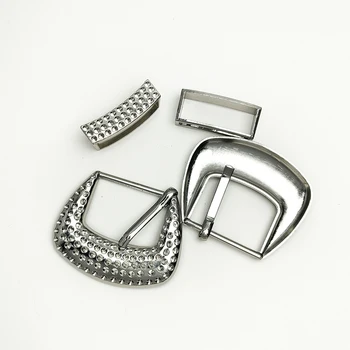 Fashion Domed Diamond Decoration Buckle 3 Pieces Western Belt Buckle with Loop and Tip