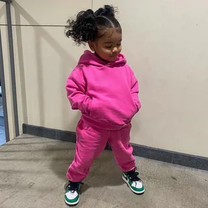 Wholesale High Quality Solid Custom Logo Label Tracksuit Winter Autumn Kids Girl Hoodie  Children's Clothing Set