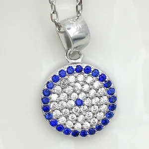 Popular Jewelry 925 Sterling Silver Pendants 3A Cubic Zirconia Rhodium Plated Blue Evil Eye Pendant