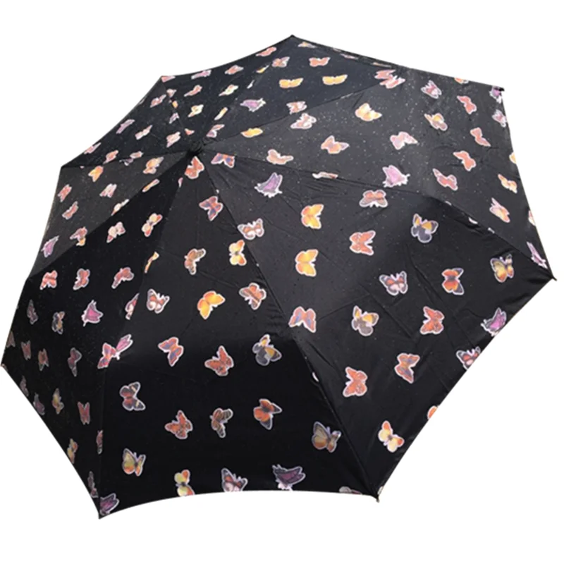 Amazing Fantastic Appear Customized Design Stripe butterfly Drip 3 Fold Magic Color Change Printing Umbrella When Wet