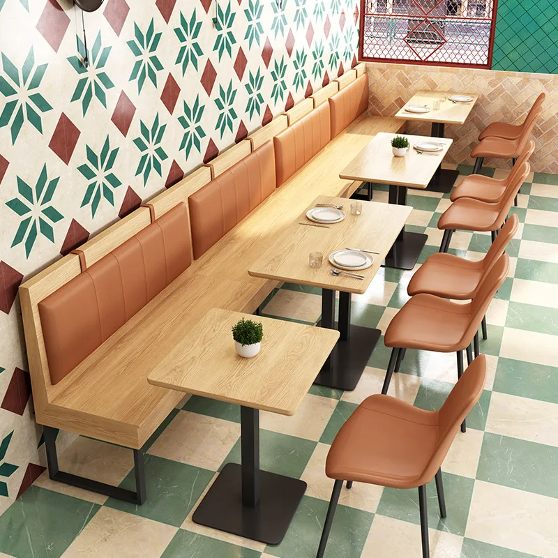 Coffee Shop Fast Food square Commercial Cafe Brown Leather Metal Wooden Restaurant Sofa Booth