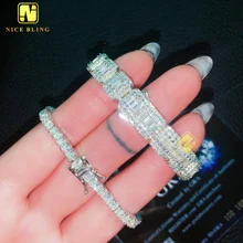 Fancy Cut Diamonds Square Princess 2.5mm Tennis Chain 9mm Baguette Tennis Bracelet 925 Moissanite Tennis Necklace for Girl