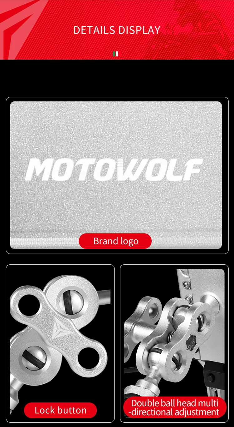Motowolf Motorcycle aluminum alloy anti-shake and anti-shake wireless fast charging Motorbike mobile phone holder with charger
