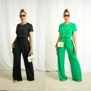JY  Fashion Summer Two Piece Pants Set for Women Casual Short Sleeve Top Loose Cargo Pants Suit Women's 2 Pieces Outfit