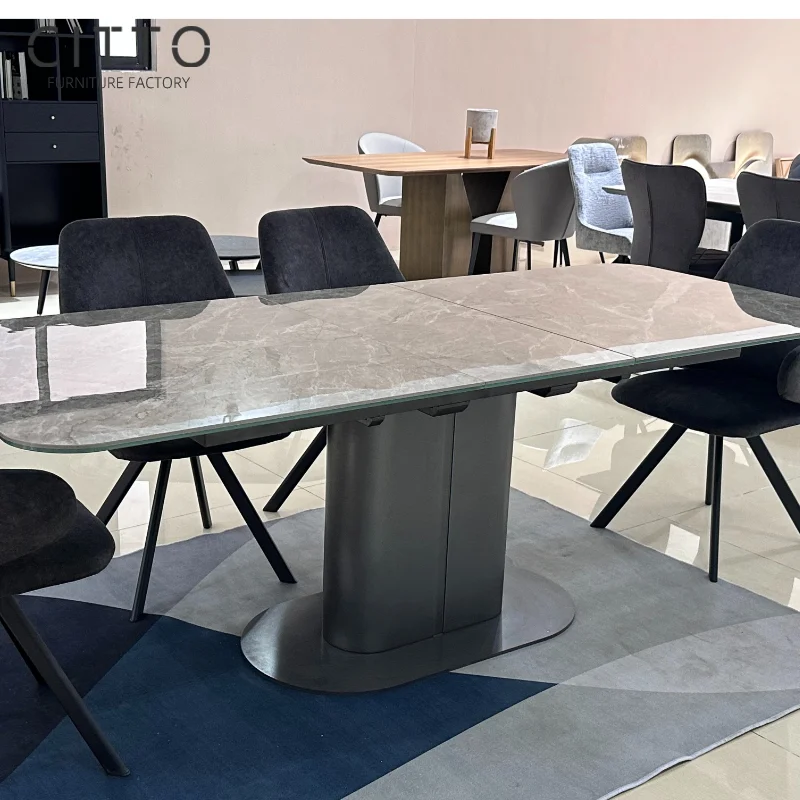 Modern Dining Table with Grey Ceramic Extension Support