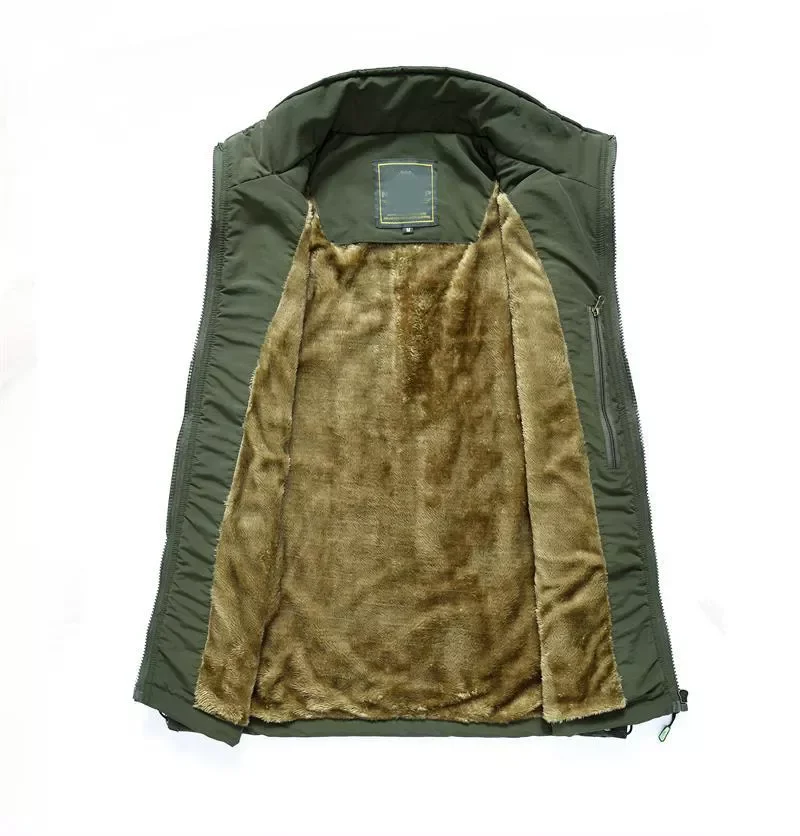 Custom Service Mutil-pockets Practical Fishing Hiking Winter Fleece Sleeveless Plain Color Men Outdoor Vest Jacket_voghion.com