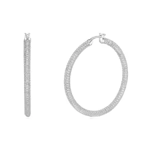 Keiyue Custom Jewelry Trendy Large Circle Silver Earrings with Cz Pave and Gold Plating for Parties or Gifts