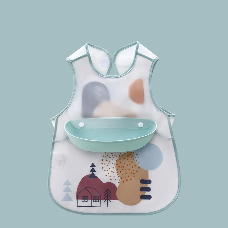 Waterproof detachable Baby Bibs Infant Toddler  Feeding Bib With Food Catcher Easy Clean & Washable Baby Art smock details