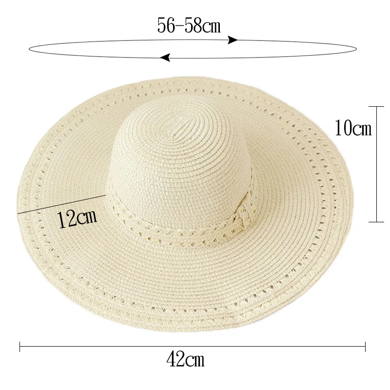 Cappello Di Pagia Da Spiaggia Donna | UPF 50+ Arrotolabile Con Fiori - Unico Taglia - Foto 9