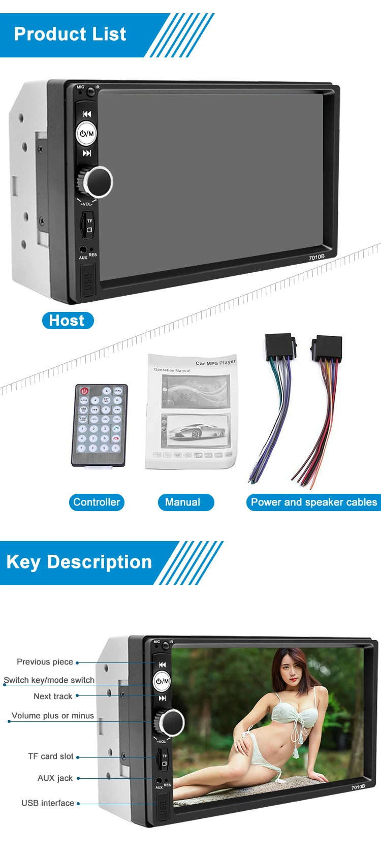 12 V 7 Inch Car Dvd Player 480 * 800 Ips Avi Car Radio Stereo Video Mp4