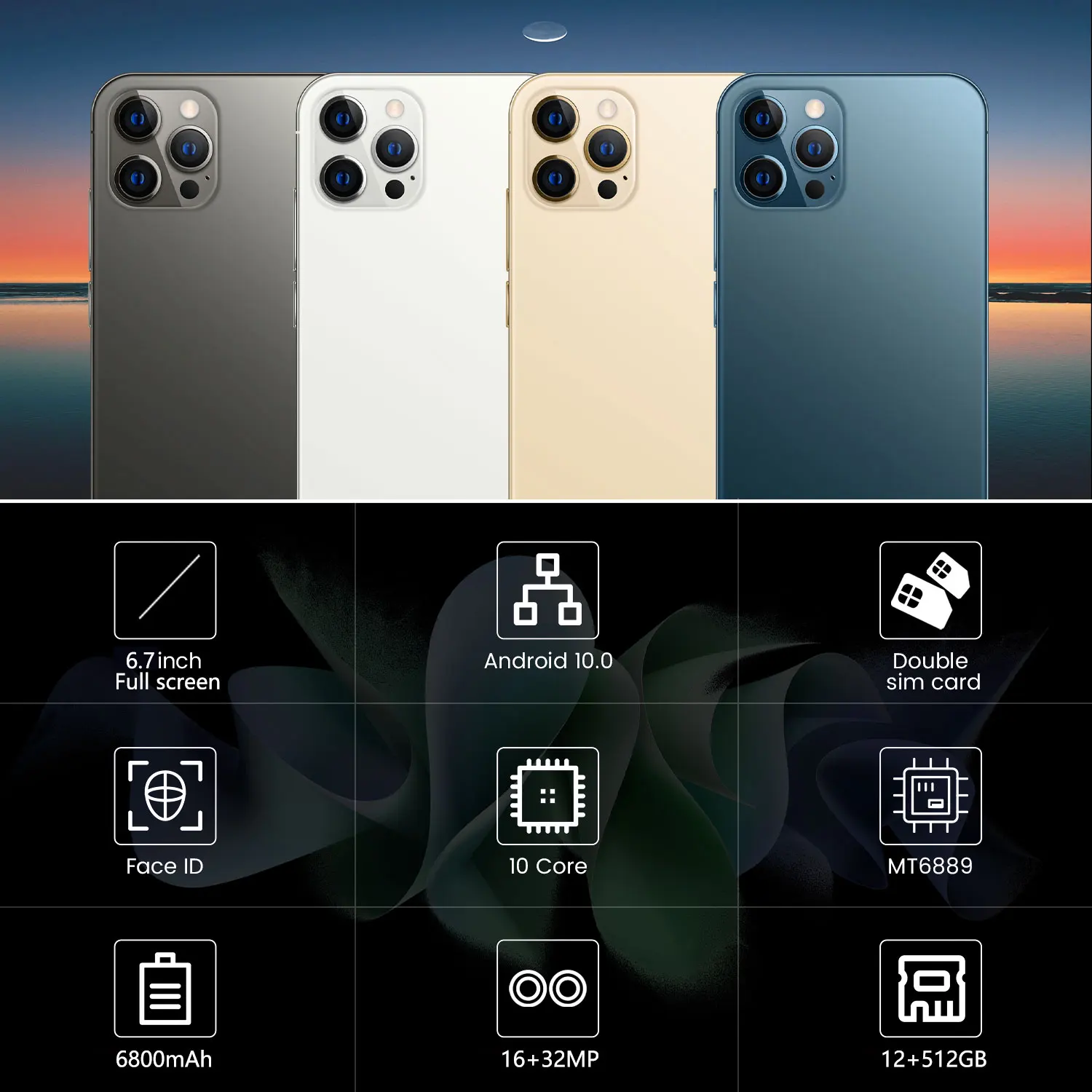 Новое поступление мобильный телефон PHONE13 PRO 12 Гб + 512 ГБ 6,7 дюймовый полный дисплей Android 10,0 мобильный телефон I13 PRO MAX сотовый телефон смартфон
