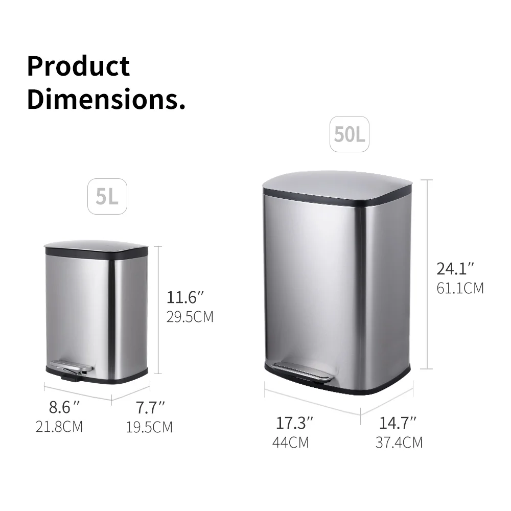 Custom Stainless Steel Rectangular Garbage Bin Step Pedal Trash Can ...