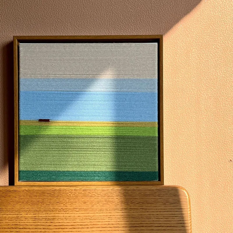 Textured Landscape Wall Art Canvas Print Layered Sky Field Green Blue Neutral Earthy Tones Minimalist Wabi Sabi Living Room