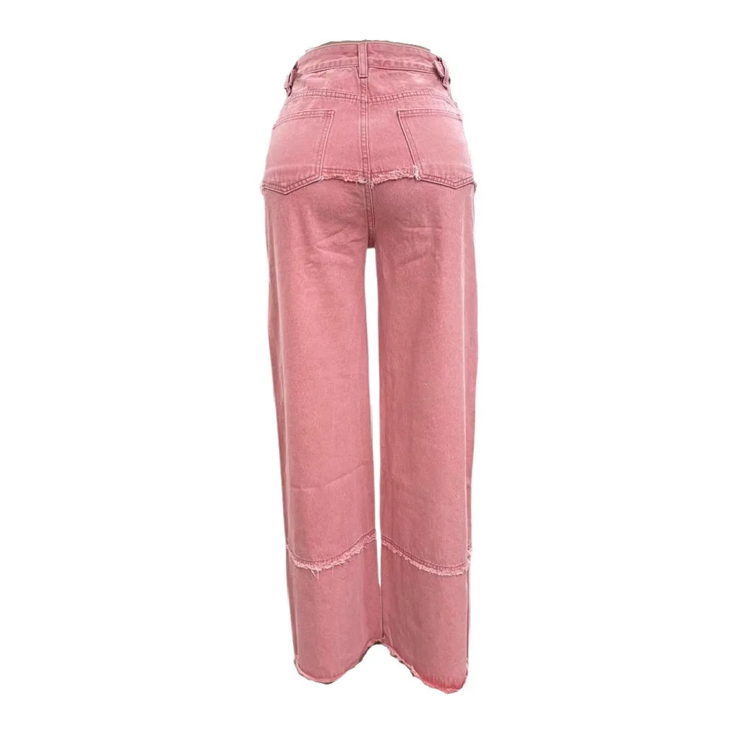 American Style High Street Fashionable Ripped Personality Solid Color Vintage Boot Cut Pants