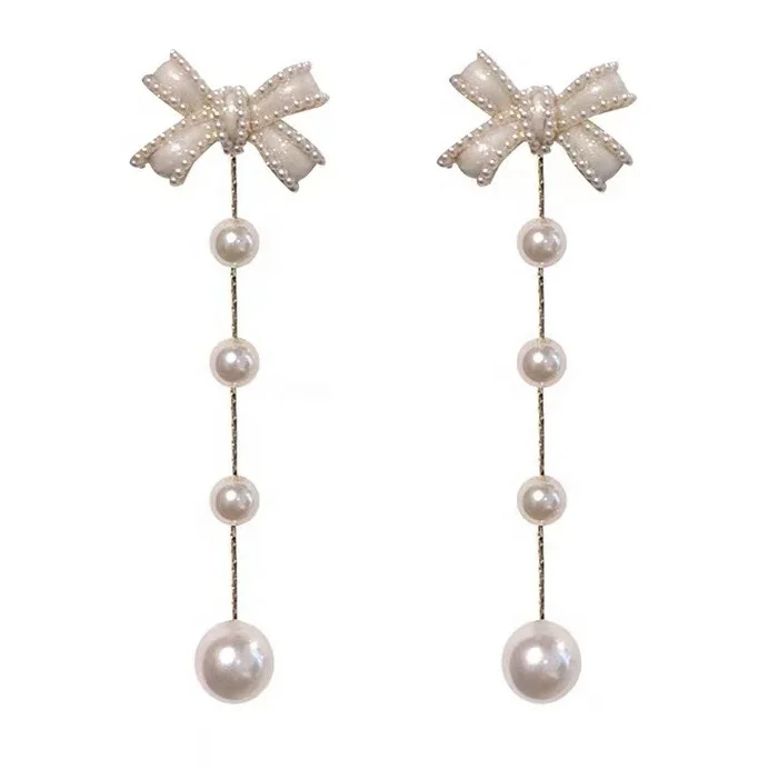 Pendientes De Mujer Con Borlas De Perlas De Aguja S925 De De Pendientes De Mujer Con Borlas De Perlas De Aguja S925 De De