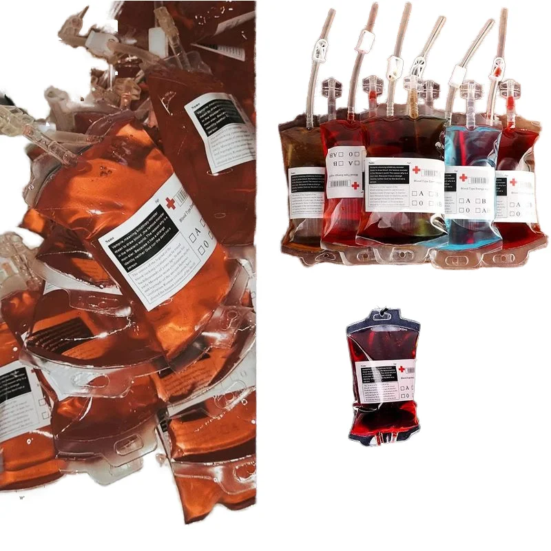 Custom Reusable Halloween Party Decoration Pouch Plasma Blood Bags for Drinks Vampire Live Blood of Theme Parties with Syringe