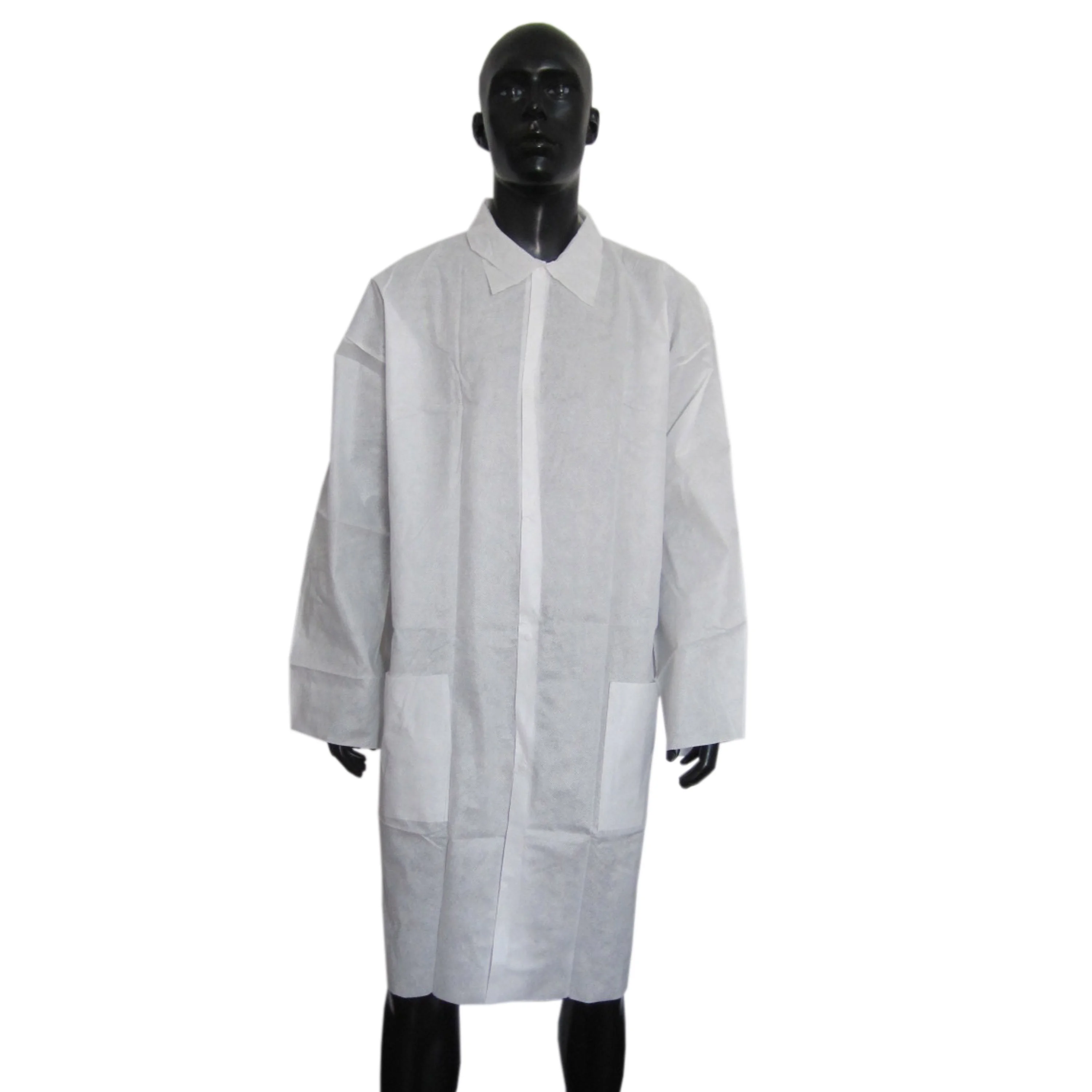 
white pp nonwoven lab coats disposable with 3 pockets 