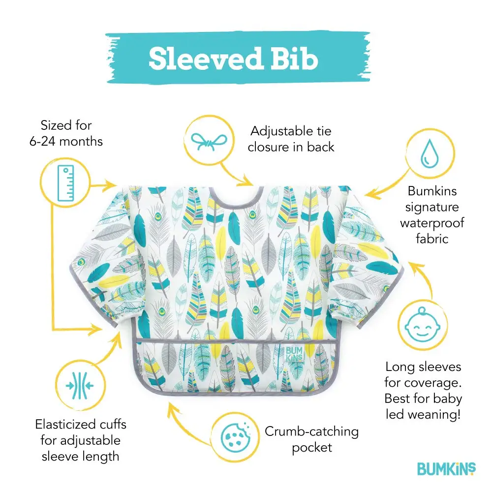 Long sleeve bib/baby bib/smock, waterproof, washable, stain and odor resistant, printed 6-24months bibs peva factory