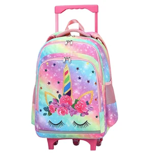 Custom logo unicorn Mochila Children Girl Kids Wheels Trolley School Backpack Bag