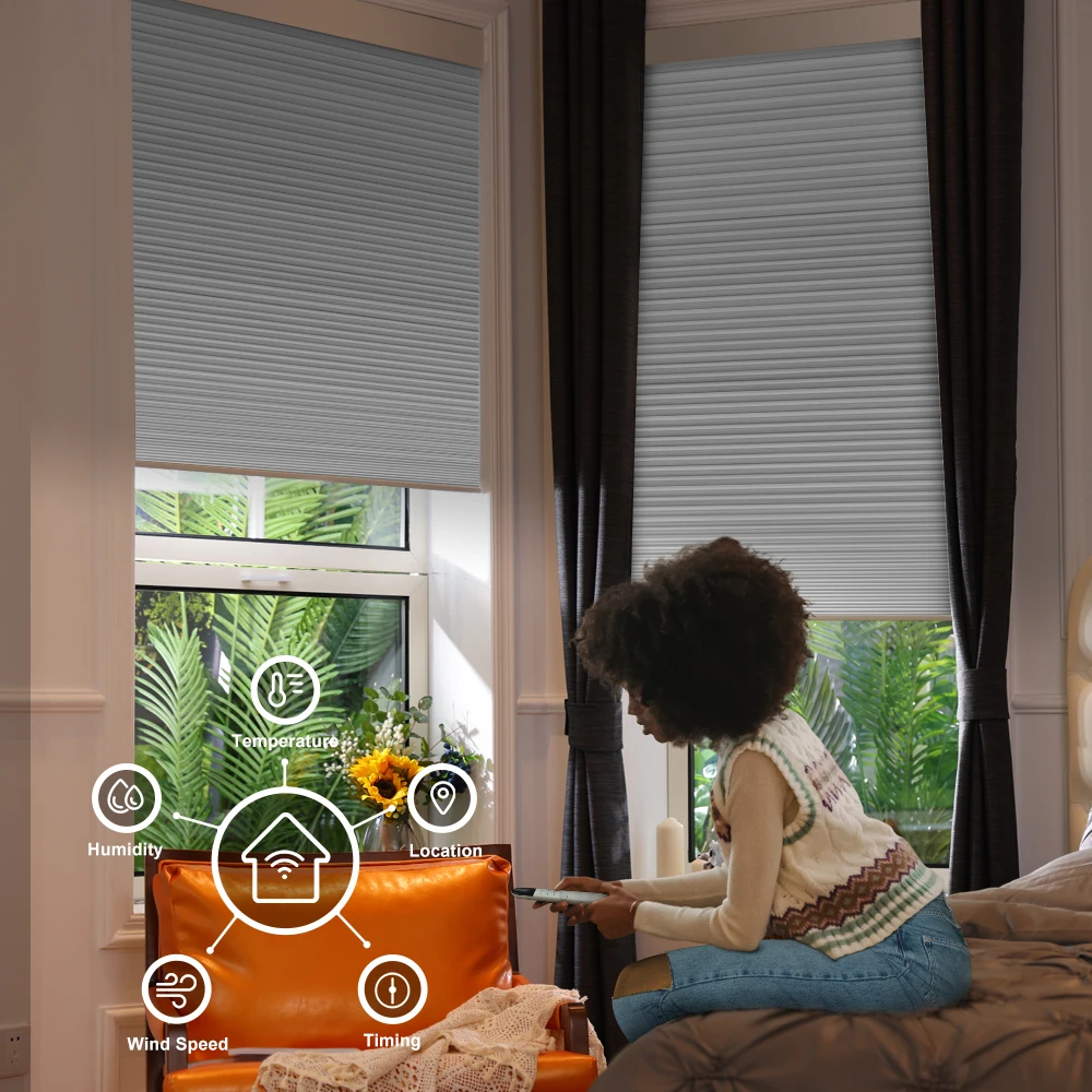 No Drill Install Window Curtain Blackout Fabric Smart Motorized Blinds