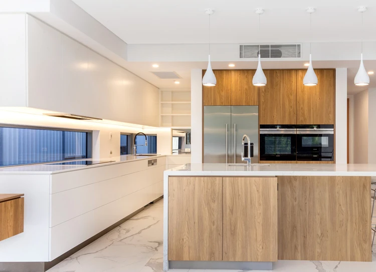 Modern Design Melamine Laminated Finish Wood Grain Kitchen Cabinet