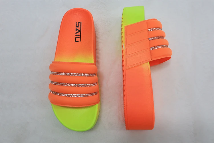 STK88S1  High Heel Multi Color Sandals Women High Heel rainbow Flat Form Shoes Summer Wedge Sandals slippers With Diamond