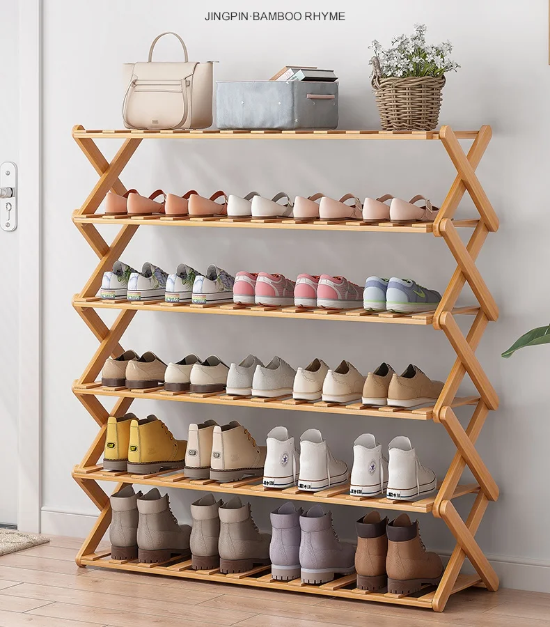Folding Bamboo Shoe Rack Bench Shoe Shelves Plant Display Stand Storage