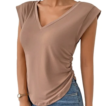 Europe and America Summer new style classy Knit fashion V-neck comfortable top