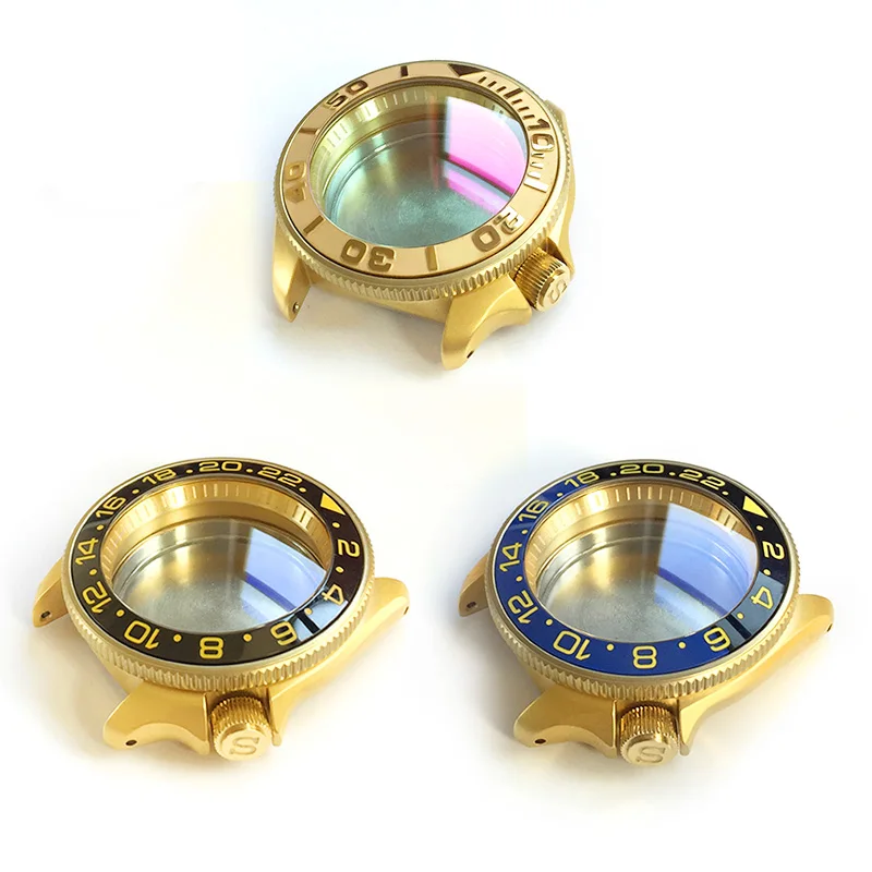 Stainless Steel Gold Watch Case For Seiko Skx007 With Sapphire Glass