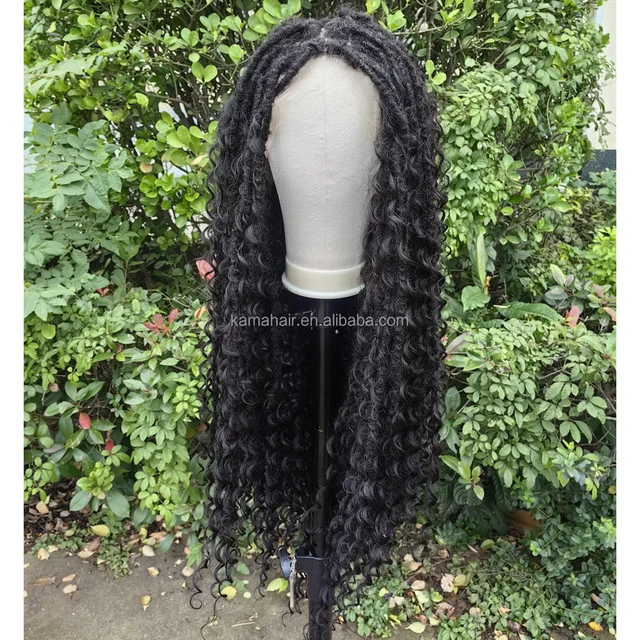 KAMA Customized Full Lace Human Hair Blended Locs Lace Front Wig Transparent Dark Brown Wholesale