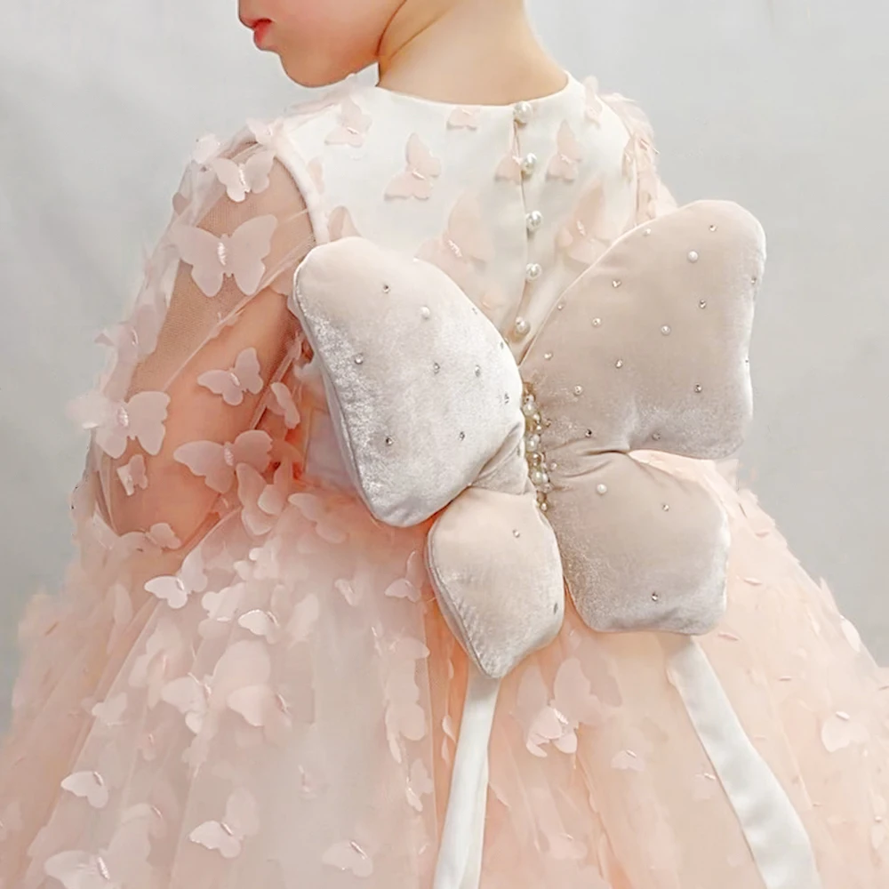 Fairy Puffy 1st Birthday Light Pink Sequined Dreamy Photography Flower Girl  Baptismal Baby Girl fairy Dress with butterfly wings