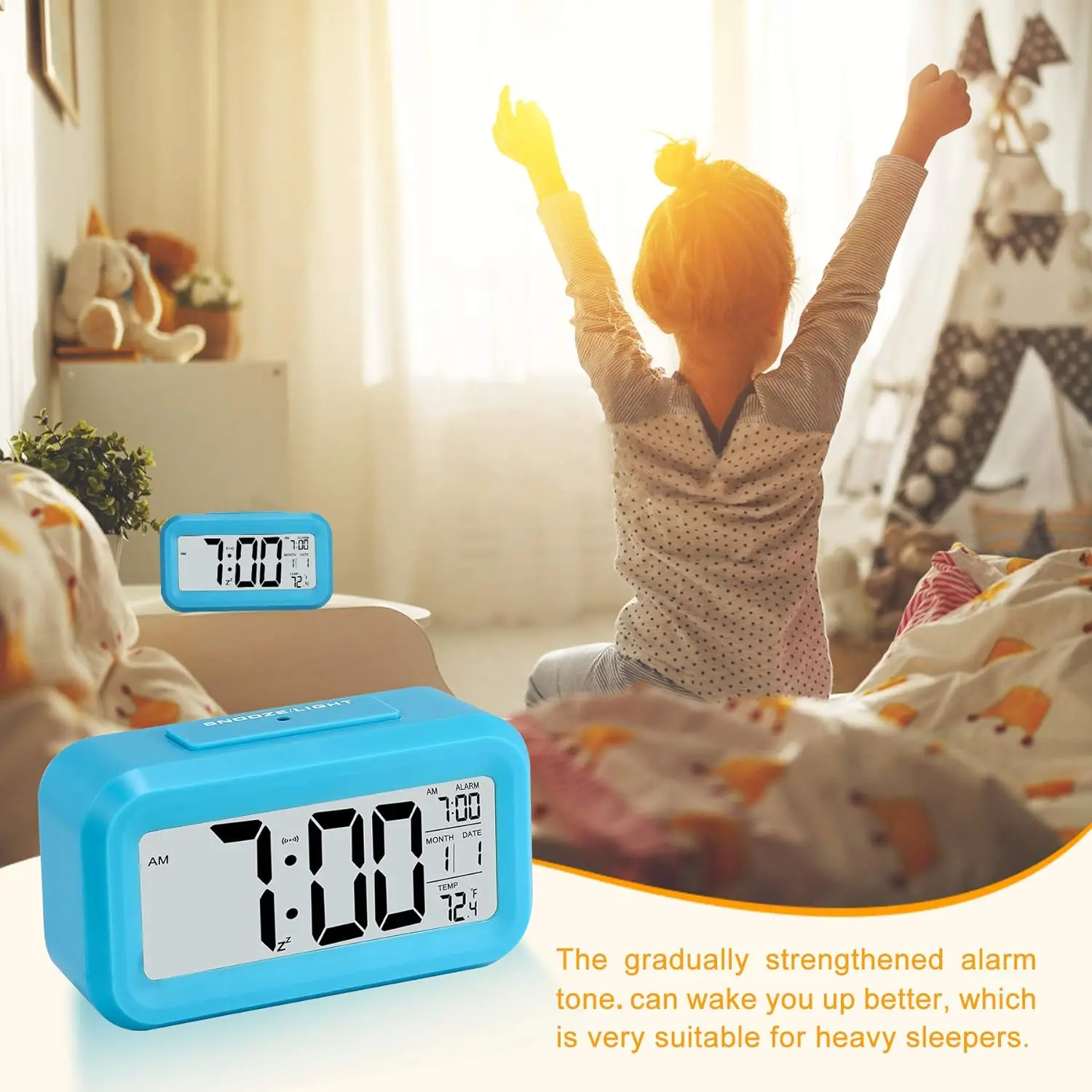 Creative Night Light Sensing Digital Alarm Clock With Led Temperature Display Snooze Function and Smart Time Sensor for Student