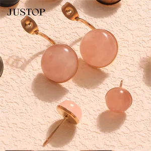 Fashion 18k Gold Plated Stainless Steel Earrings Huggie Dangle Gemstone Earring With Natural Stone