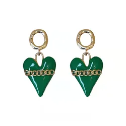 925 Silver Needle Green Dripping Chain Love Earrings women