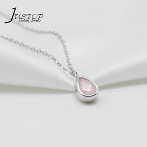 925 Sterling Silver Water Drop Custom Natural Pink Stone Rose Quartz Turquoise Choker Fashion Jewelry Pendant Necklaces