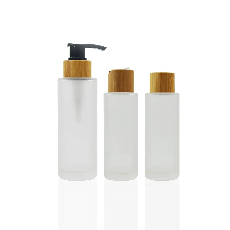 Bamboo Cosmetic Packages 50g 100g Glass Cream Jar 100ml 120ml Frosted Pump Serum