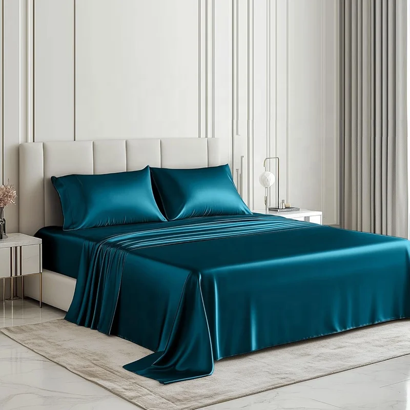 Ensemble de couvre-lit de luxe de 6 pièces, drap de lit en satin uni pour l'été, ensemble de literie